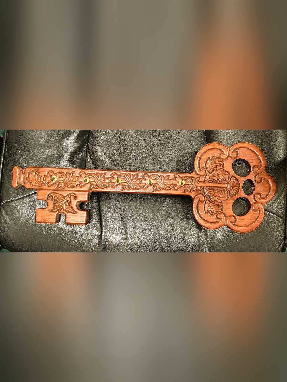 Vintage Carved Wooden Skeleton Key Organizer